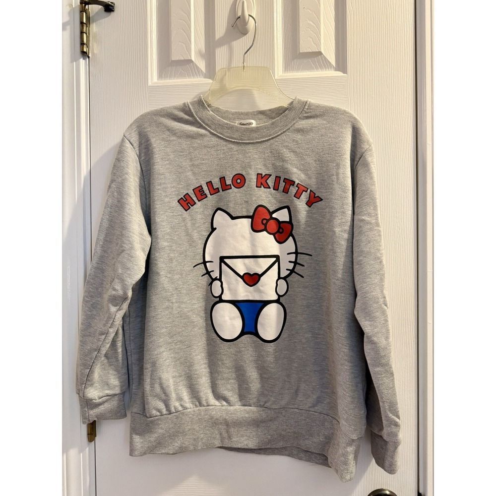 Hello Kitty Sanrio Smiles Sz L Gray Double Sided Graphic Print Sweatshirt